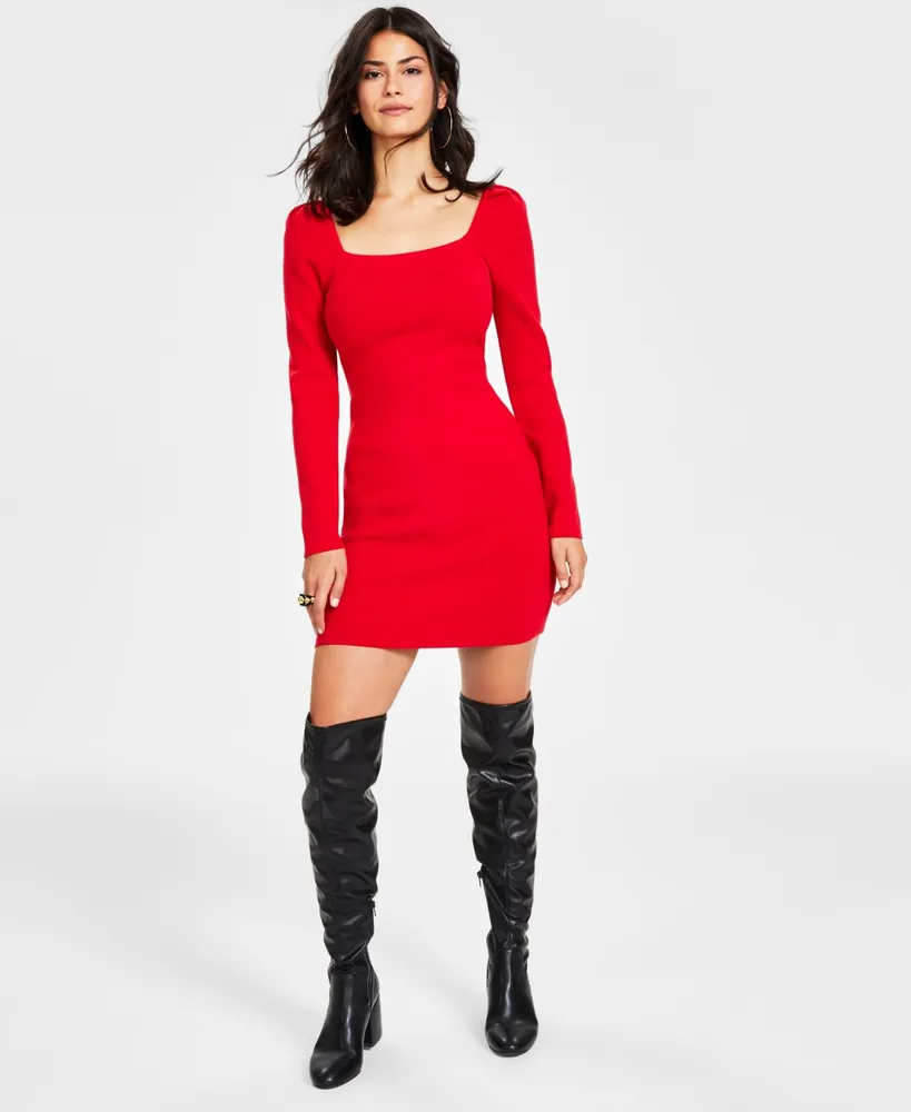 Bar Iii Women's Square-Neck Bodycon Sweater Dress, Created for Macy's