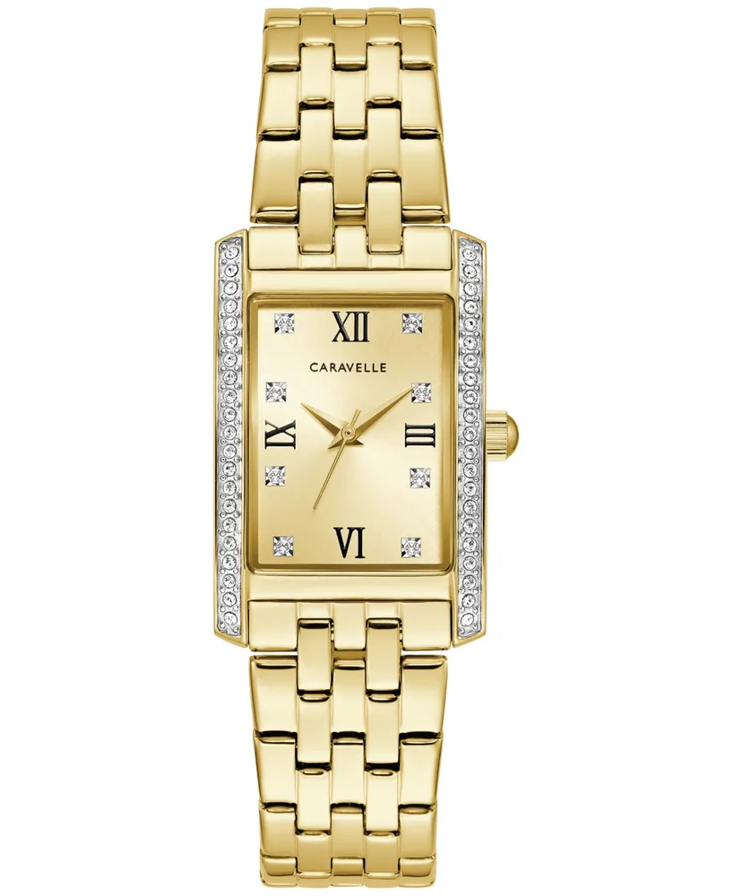 Caravelle designed by Bulova Women's Dress Crystal Accent Gold-Tone Stainless Steel Bracelet Watch 22mm