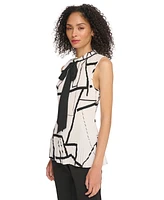 Dkny Women's Sleeveless Pleated Tie-Neck Top