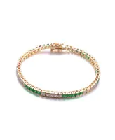 Genevive Cubic Zirconia Sterling Silver 14K Gold Plated Green 5 x5 Bracelet