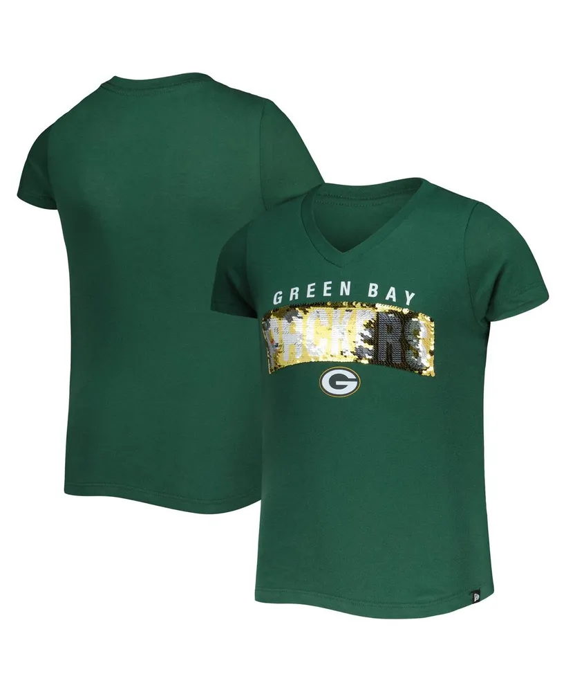 New Era Youth New Era Green Bay Packers Multi Logo Ombre V-Neck T-Shirt