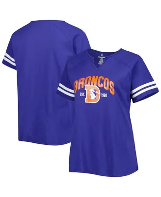 Women's Fanatics Royal Denver Broncos Plus Throwback Notch Neck Raglan T-shirt
