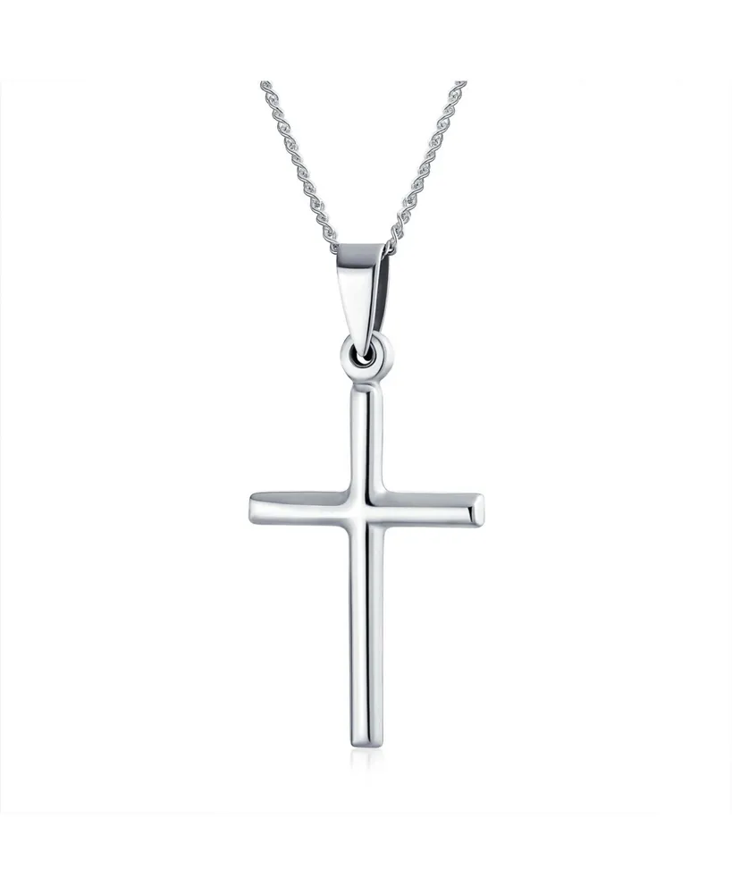 Bling Jewelry Minimalist Simple Petite Tube Small Religious Pendant Cross Necklace For Women Teen Polished .925 Sterling Silver