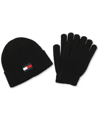 Tommy Hilfiger Men's Embroidered Logo Beanie & Gloves Set