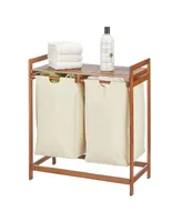 mDesign Bamboo Double Laundry Hamper, Large Capacity