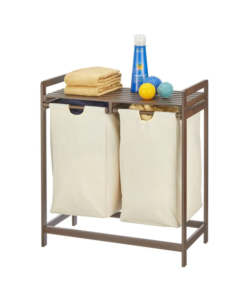 mDesign Bamboo Double Laundry Hamper, Large Capacity