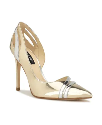 Nine West Women's Findme Pointy Toe Slip-On Stiletto Dress Pumps - Gold, Silver Mirror Metallic