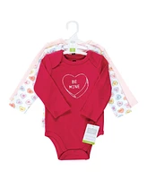 Hudson Baby Baby Girls Cotton Long-Sleeve Bodysuits, Be Mine Valentine, 3-Pack