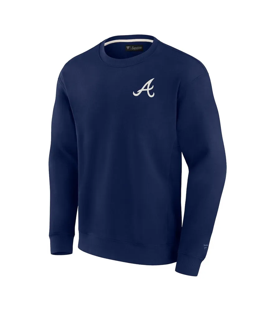 Men's and Women's Fanatics Signature Navy Atlanta Braves Super Soft Pullover Crew Sweatshirt