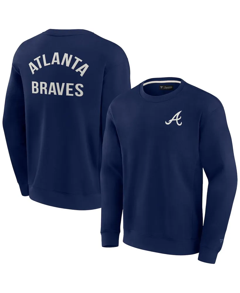 Men's and Women's Fanatics Signature Navy Atlanta Braves Super Soft Pullover Crew Sweatshirt