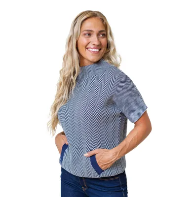 Hope & Henry Women's Short Sleeve Mock Neck Sweater
