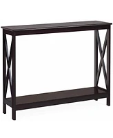 Costway 2-Tier Console Table x-Design Bookshelf Sofa Side Accent