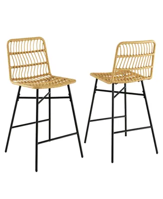 Costway Set of 2 Rattan Bar Stools Counter Height Dining Chairs with Metal Leg