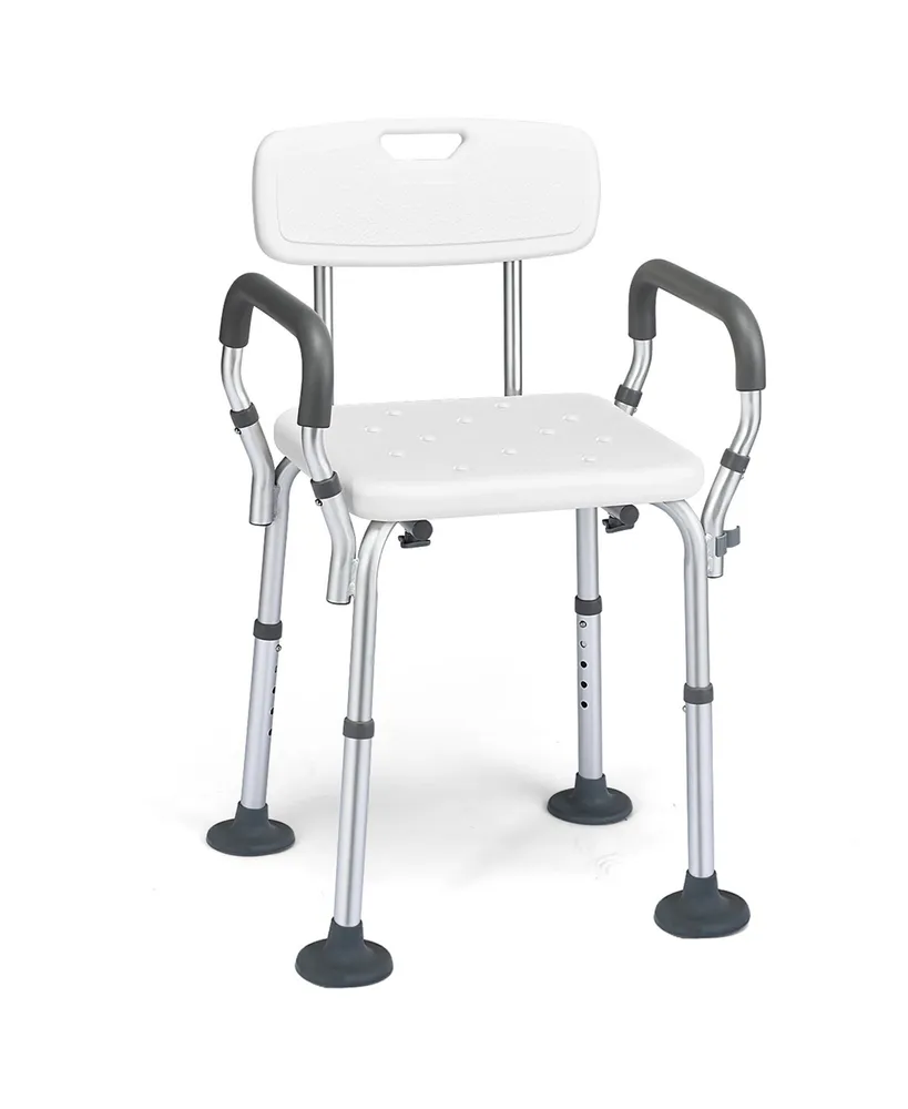 Shower Chair Bathtub Adjustable Height Bench w/ Removable Armrests & Back