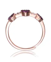 Genevive Sterling Silver 18k Rose Gold Plated with Ruby & Cubic Zirconia Pave Hearts Promise Adjustable Ring