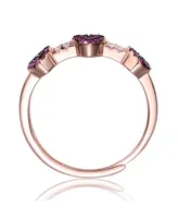 Genevive Sterling Silver 18k Rose Gold Plated with Red & Cubic Zirconia Pave Hearts Promise Adjustable Ring