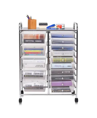 Costway 15 Drawer Rolling Storage Cart Tools Scrapbook Cosmetics Paper Organizer