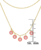 Lab-Grown White Sapphire (1/20 ct. t.w.) & Pink Enamel Layered Necklace in 14k Gold-Plated Sterling Silver, 15" + 2" extender