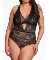 Hauty Plus 1 Piece Lace Lingerie Teddy with Crisscross Cup Detail