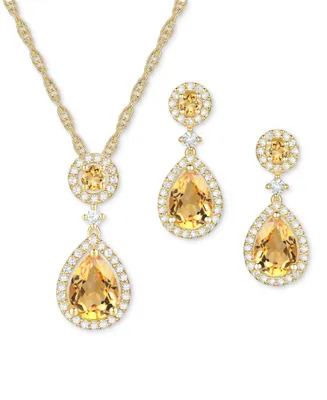 2-Pc. Set Sapphire (3-3/8 ct. t.w.) & Lab-Grown White Sapphire (3/4 ct. t.w.) Pendant Necklace & Matching Drop Earrings in Gold
