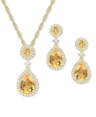 2-Pc. Set Sapphire (3-3/8 ct. t.w.) & Lab-Grown White (3/4 Pendant Necklace Matching Drop Earrings Gold-Plated Sterling Silver