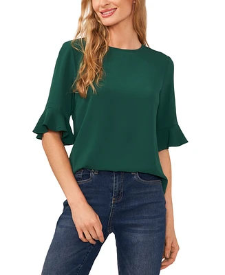 CeCe Women's Ruffled-Cuff 3/4-Sleeve Crew Neck Blouse