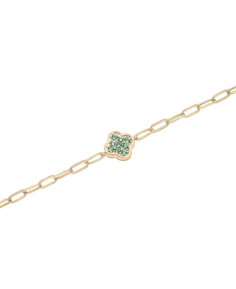 Lab-Grown Emerald Clover Ankle Bracelet (1/5 ct. t.w.) in 14k Gold-Plated Sterling Silver