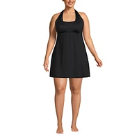 Lands' End Plus Size Square Neck Halter Swim Dress One Piece Swimsuit