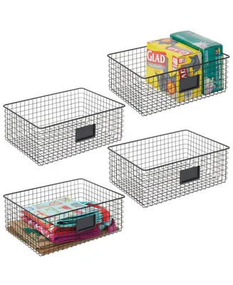 mDesign Wide Steel Kitchen Organizer Basket - Label Slot, 4 Pack, Matte Black