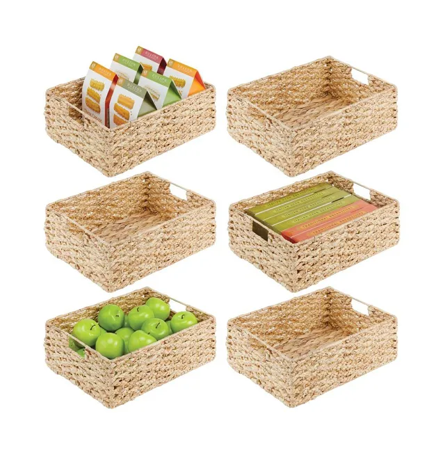 mDesign Woven Hyacinth Home Storage Basket for Cube Furniture, 4 Pack - Natural