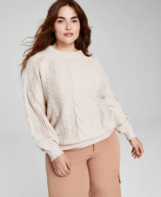 And Now This Trendy Plus Mixed-Knit Crewneck Sweater