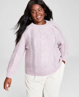 And Now This Trendy Plus Size Mixed-Knit Crewneck Sweater