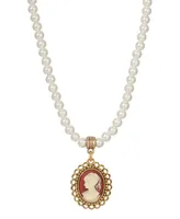 2028 Acrylic Imitation Pearl Cameo Pendant Necklace