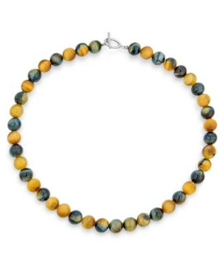 Bling Jewelry Plain Simple Mixed Grey Blackish Alternating Brown Tiger eye Round 10MM Bead Strand Necklace Silver Plated Clasp