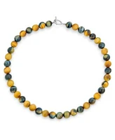 Bling Jewelry Plain Simple Mixed Grey Blackish Alternating Brown Tiger eye Round 10MM Bead Strand Necklace Silver Plated Clasp