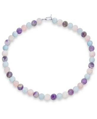 Bling Jewelry Plain Simple Mixed Amethyst Aquamarine Natural Rose Quartz Matte Round 10MM Bead Strand Necklace Silver Plated Clasp