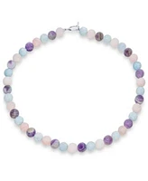 Bling Jewelry Plain Simple Mixed Amethyst Aquamarine Natural Rose Quartz Matte Round 10MM Bead Strand Necklace Silver Plated Clasp