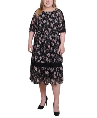 Ny Collection Plus Size 3/4 Sleeve Smocked Waist Dress