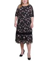 Ny Collection Plus Size 3/4 Sleeve Smocked Waist Dress
