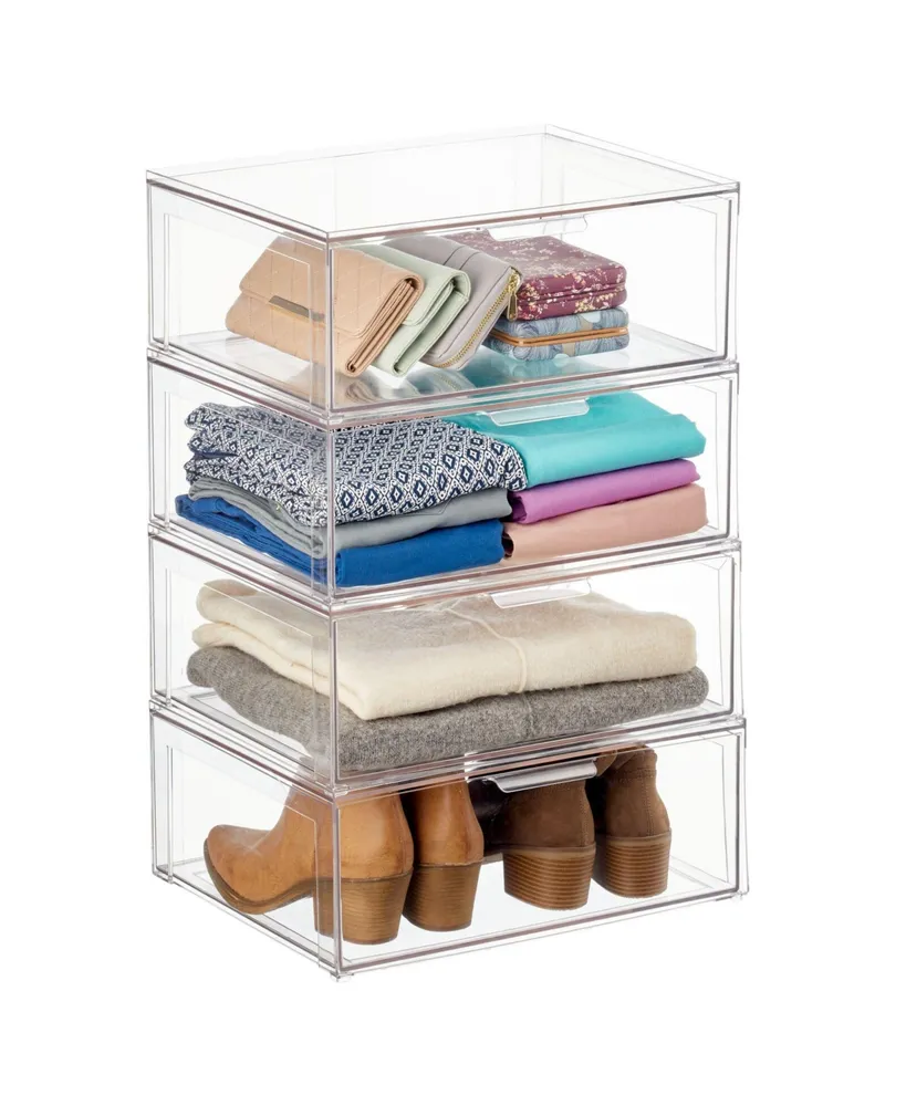 MDesign Stackable Closet Storage Bin Box with Pull-Out Drawer
