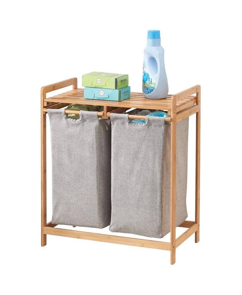 mDesign Bamboo Double Laundry Hamper, Large Capacity