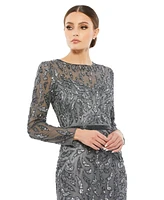 Mac Duggal Women's Beaded Long Sleeve Evening Gown