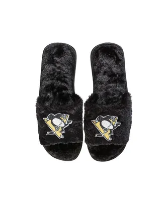 Women's Foco Black Pittsburgh Penguins Rhinestone Fuzzy Slippers
