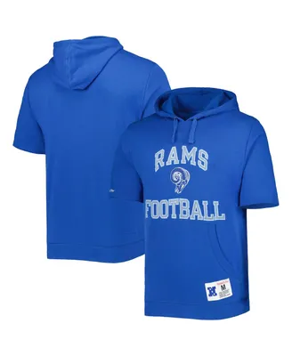 Men's Mitchell & Ness Royal Los Angeles Rams Washed Short Sleeve Pullover Hoodie