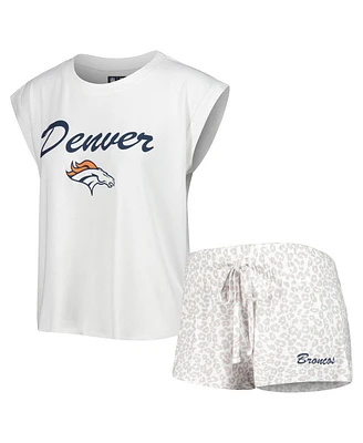 Women's Concepts Sport White, Cream Denver Broncos Montana Knit T-shirt and Shorts Sleep Set