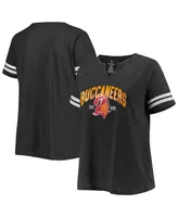 Women's Fanatics Heather Charcoal Tampa Bay Buccaneers Plus Size Throwback Notch Neck Raglan T-shirt