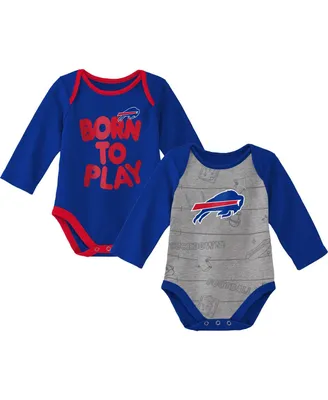 Newborn and Infant Boys and Girls Royal, Heathered Gray Buffalo Bills Born To Win Two-Pack Long Sleeve Bodysuit Set