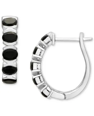 Onyx Small Oval Hoop Earrings in Sterling Silver