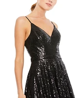 Mac Duggal Women's Ieena Sequined Classic Sleeveless V Neck Ballgown