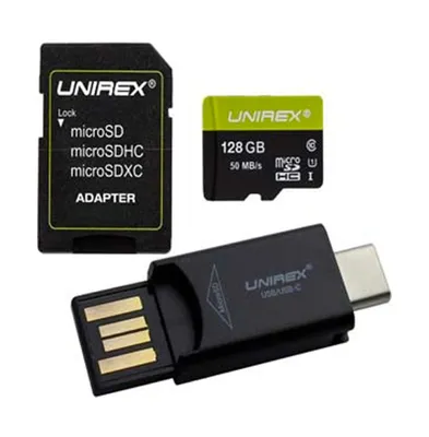 Unirex 128GB MicroSD with Usb Reader & Sd Adapter
